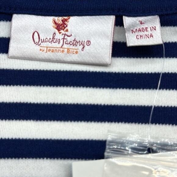 New Quacker Factory by Jeanne Bice Blue‎ White Embellished 3/4 Sleeve Top Large - Picture 4 of 7
